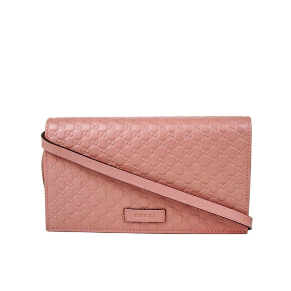 Gucci 💎 Pink Monogram Embossed Leather Crossbody Designer Convertible Wallet - Picture 2 of 7
